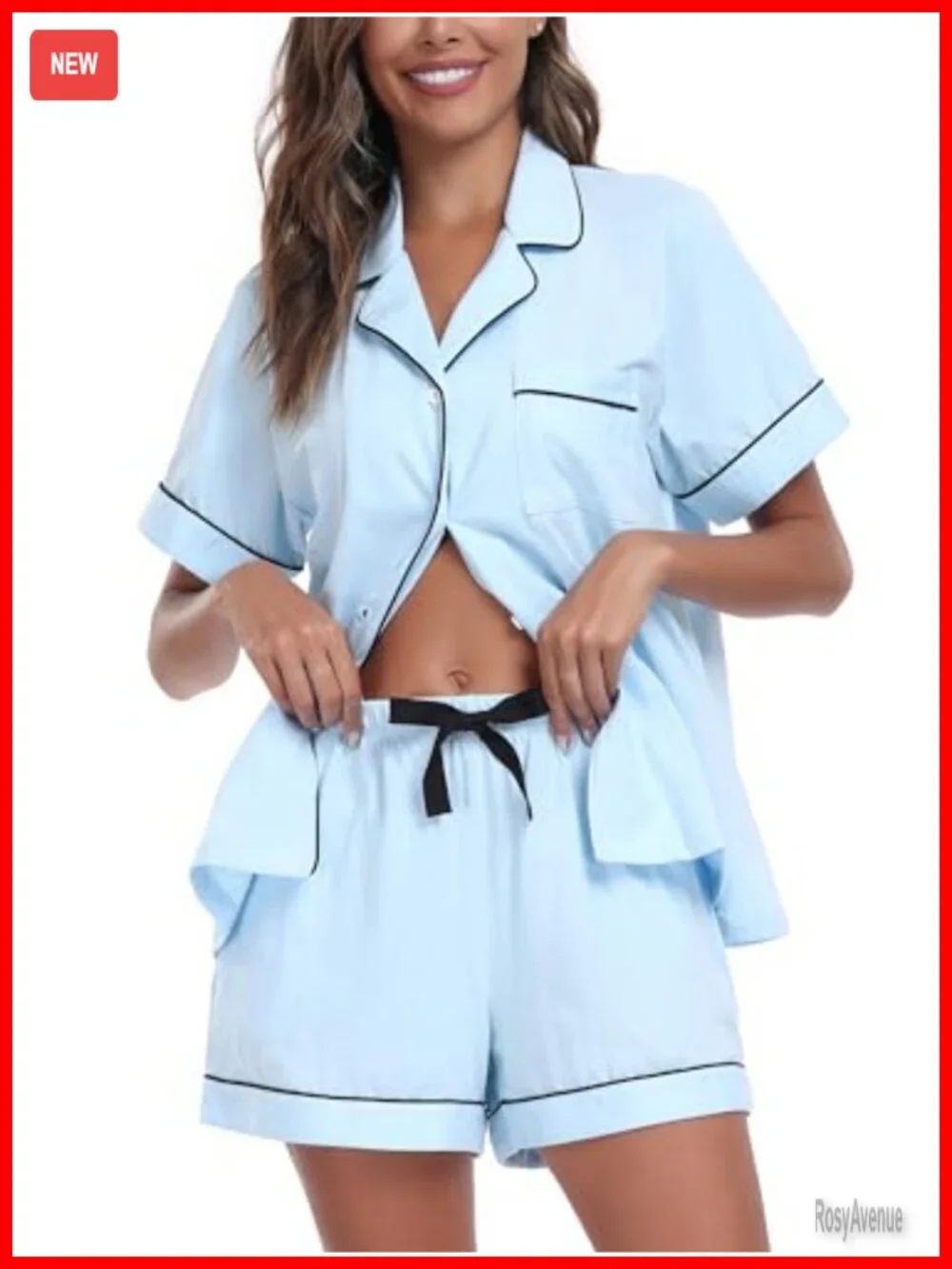 100% Cotton Pajama Set Short Sleeve Button Down Sleepwear Summer Lounge Set 2